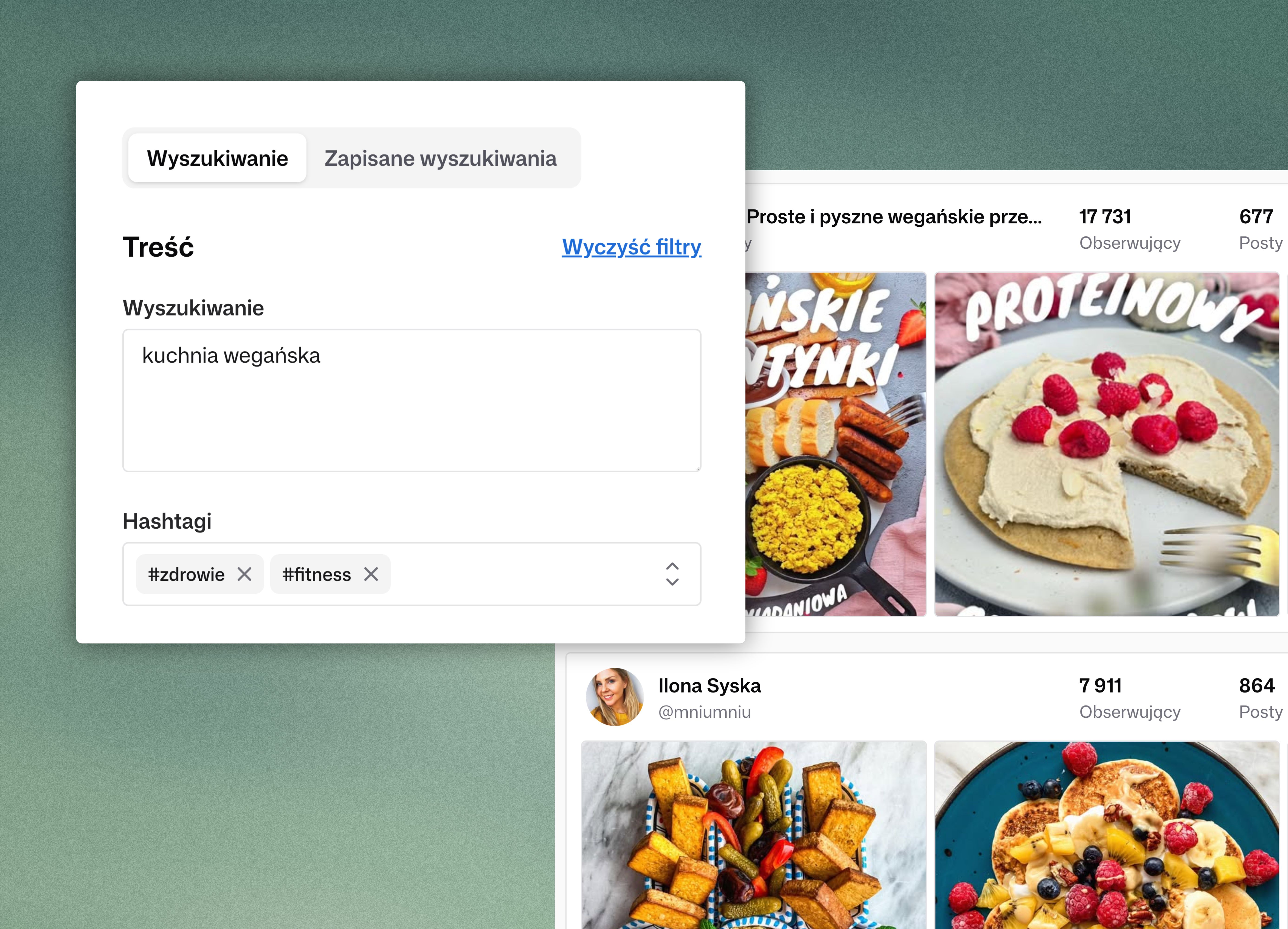 Influencer database results for a vegan cooking brief