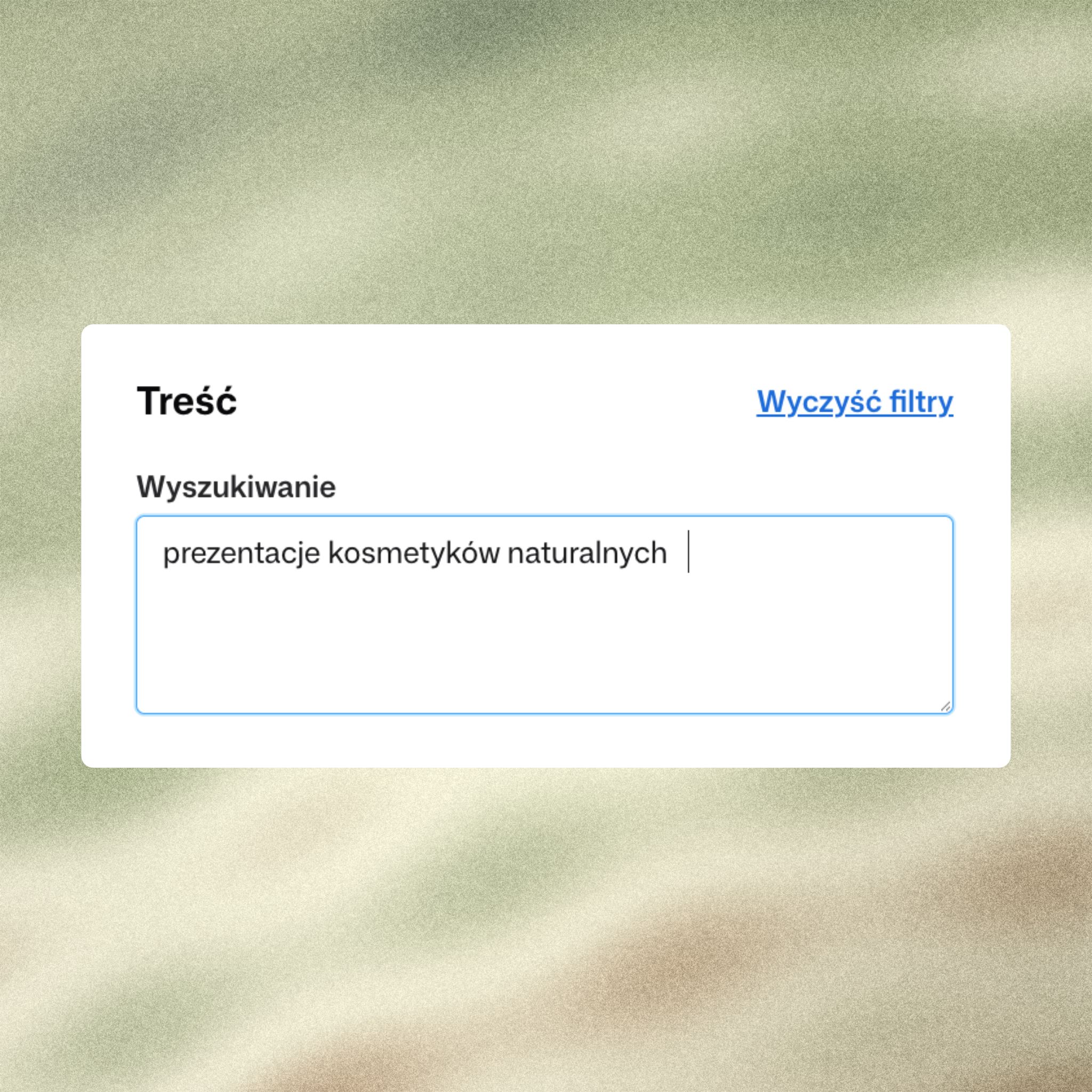 Search field with a brief for natural cosmetics creators